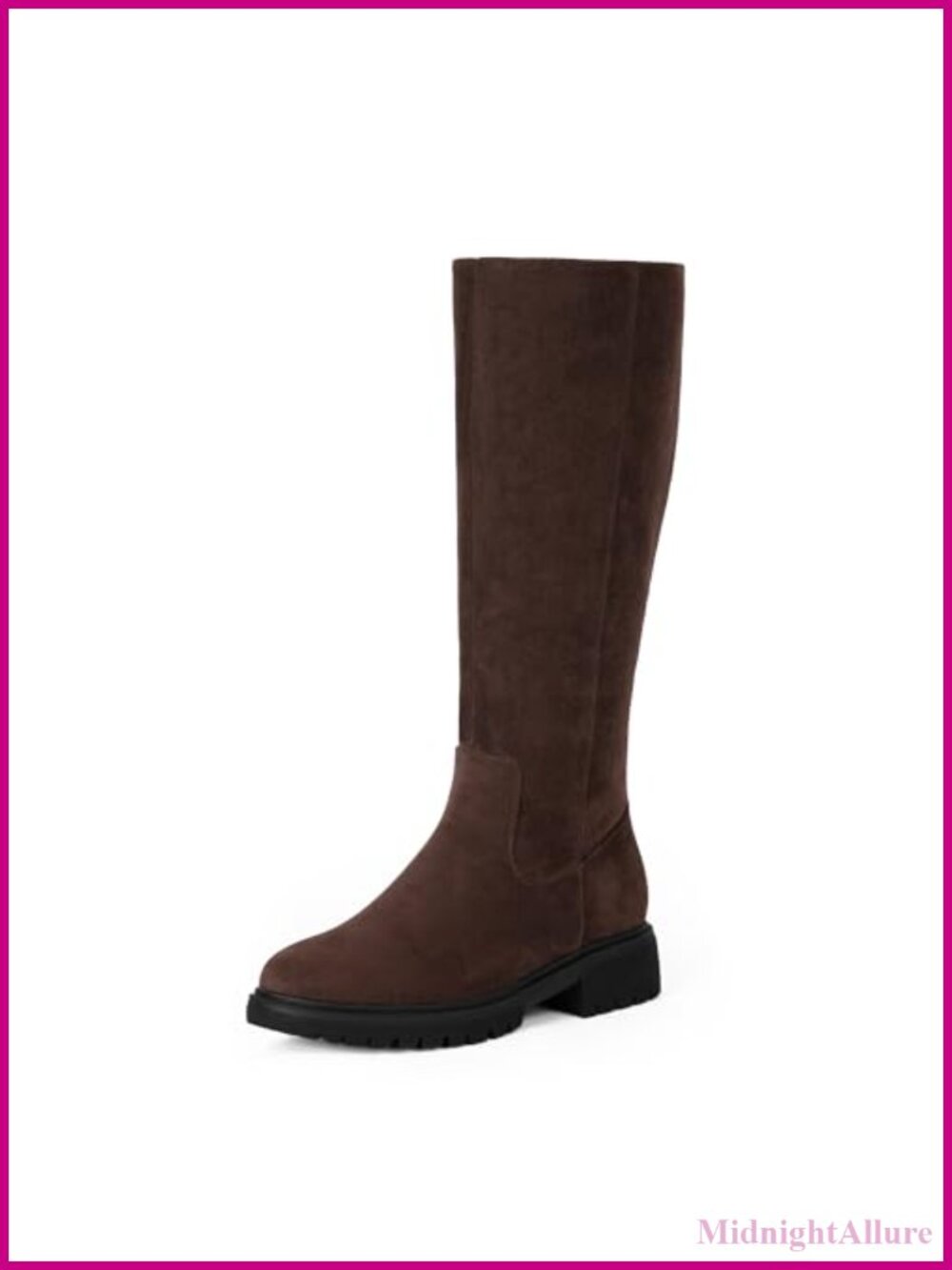 Women's Knee High Boots Round Toe Chunky Heel Faux Suede Tall Riding Boots